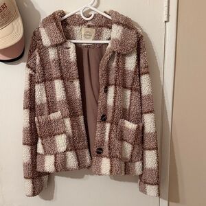 Stoosh Pink Polyester Sherpa Fleece Plaid Jacket Women’s Size Large